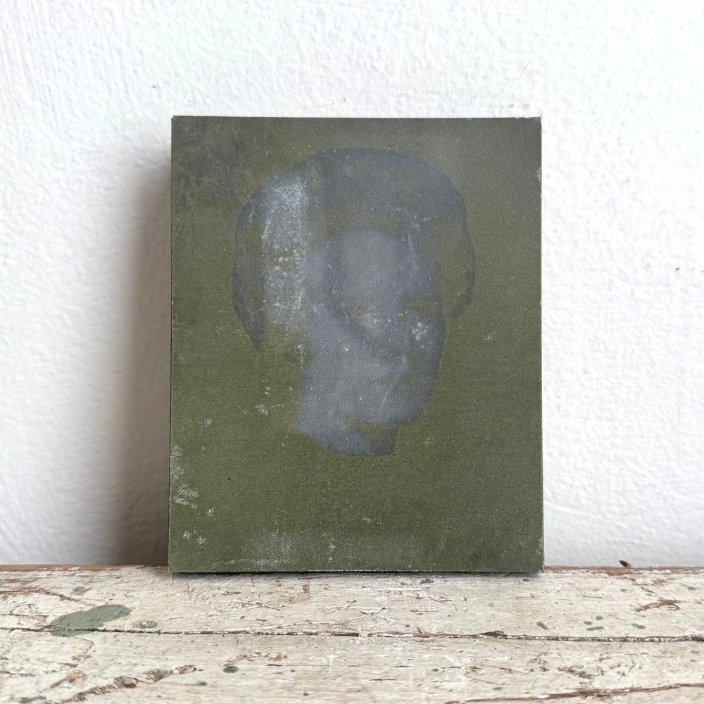 Antique Ghostly Woman Portrait on Wood Block Moody Gothic Vernacular Art